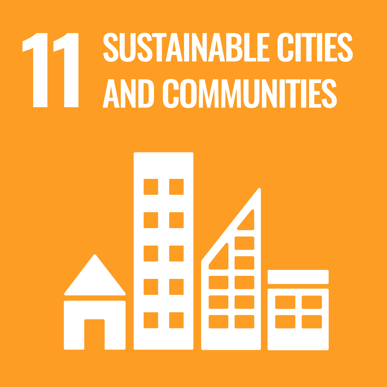 Light orange square with white text that says 11: Sustainable Cities and Communities